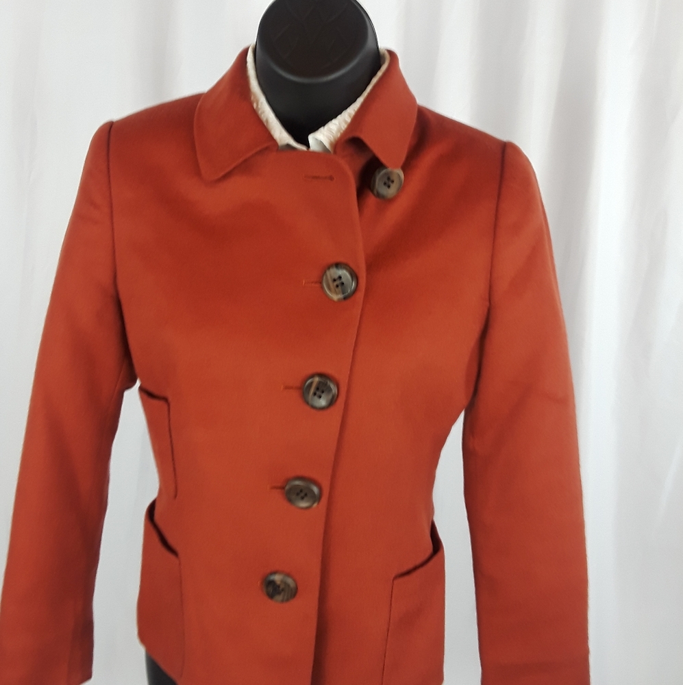 Akris Cashmere Jacket 4 Rust 5 Button 3 Pockets
